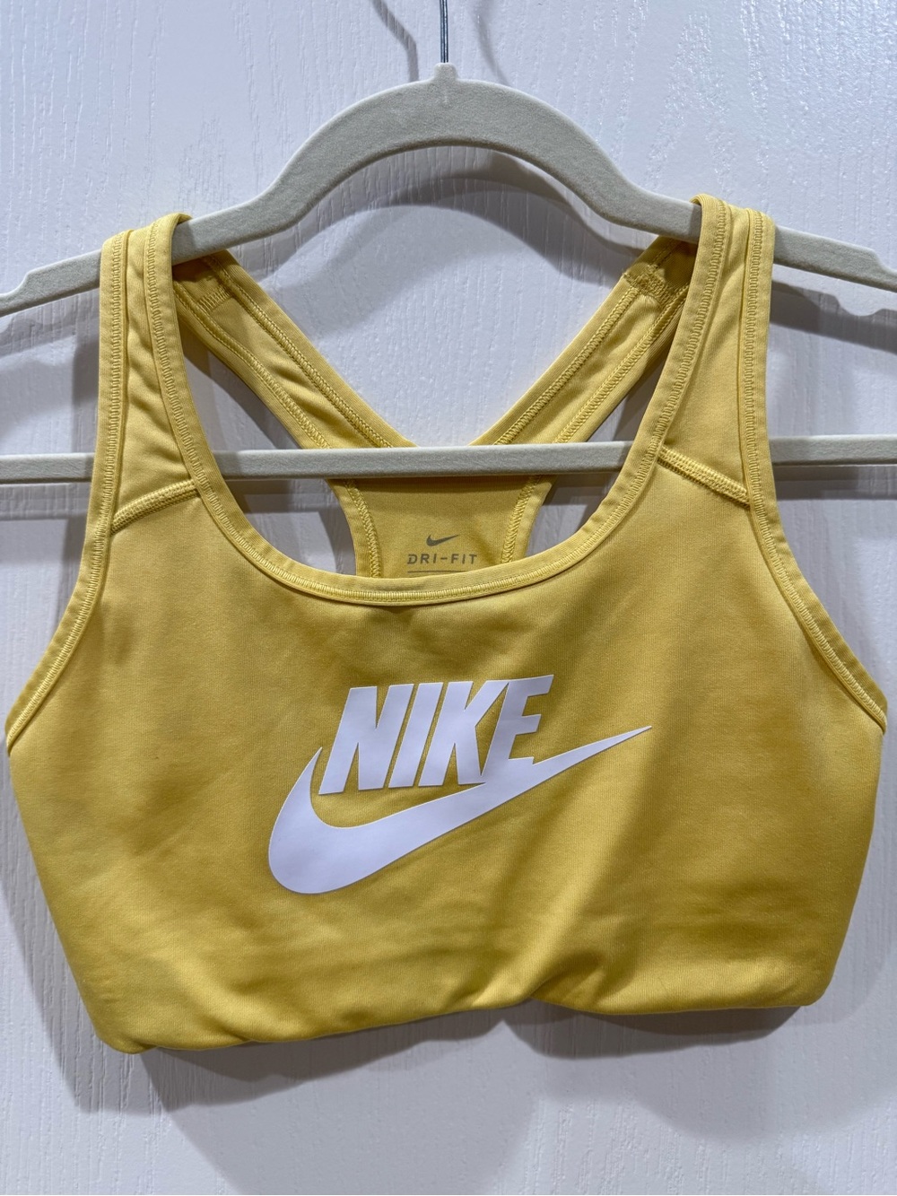 Nike Yellow Dri-FIT Sports Bra with White Logo